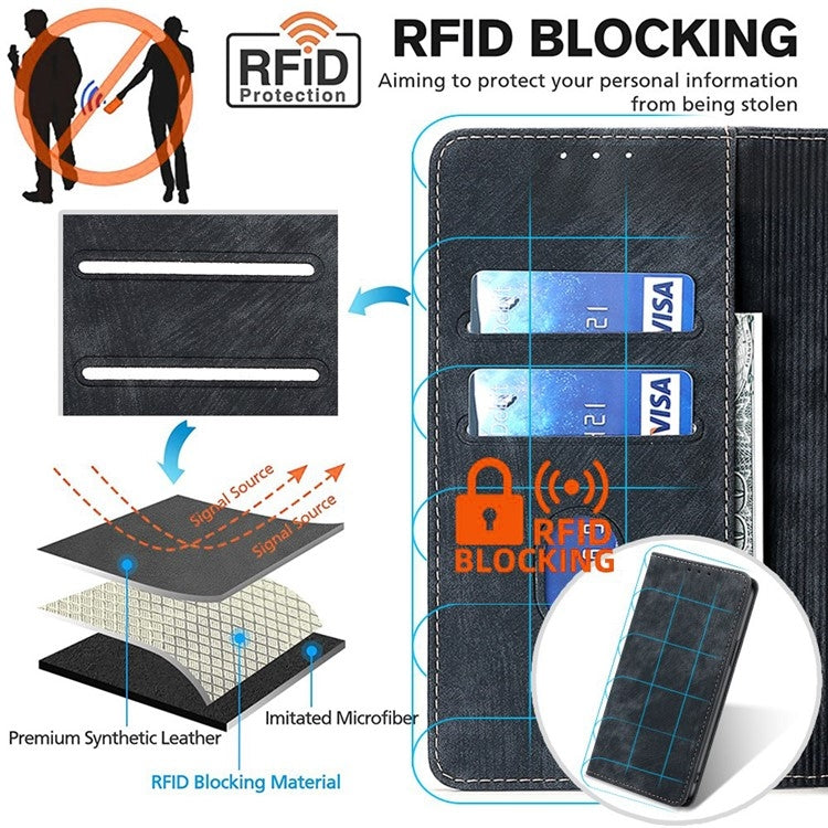 For Samsung Galaxy S25 Ultra 5G RFID Anti-theft Brush Magnetic Leather Phone Case(Black) - Galaxy S25 Ultra 5G Cases by PMC TechLife | Online Shopping South Africa | PMC TechLife | Buy Now Pay Later Mobicred