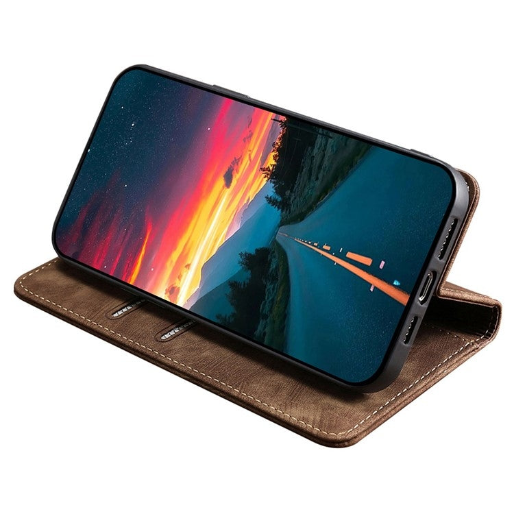 For Samsung Galaxy S25 Ultra 5G RFID Anti-theft Brush Magnetic Leather Phone Case(Brown) - Galaxy S25 Ultra 5G Cases by PMC TechLife | Online Shopping South Africa | PMC TechLife | Buy Now Pay Later Mobicred