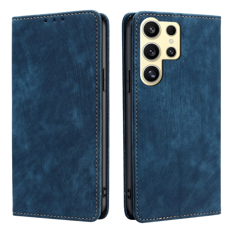 For Samsung Galaxy S25 Ultra 5G RFID Anti-theft Brush Magnetic Leather Phone Case(Blue) - Galaxy S25 Ultra 5G Cases by PMC TechLife | Online Shopping South Africa | PMC TechLife | Buy Now Pay Later Mobicred
