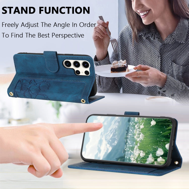 For Samsung Galaxy S25 Ultra 5G Tulips Embossed Leather Phone Case with Lanyard(Blue) - Galaxy S25 Ultra 5G Cases by PMC Jewellery | Online Shopping South Africa | PMC Jewellery | Buy Now Pay Later Mobicred