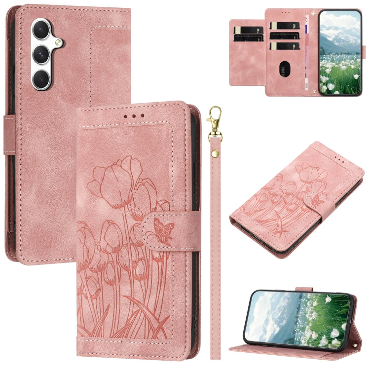 For Samsung Galaxy S25+ 5G Tulips Embossed Leather Phone Case with Lanyard(Pink) - free shipping - PMC Jewellery - Order now!