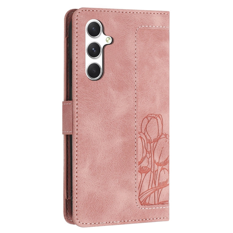 For Samsung Galaxy S25+ 5G Tulips Embossed Leather Phone Case with Lanyard(Pink) - free shipping - PMC Jewellery - Order now!