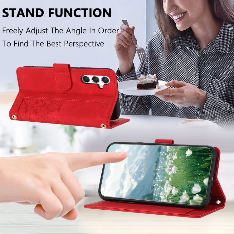 For Samsung Galaxy S25+ 5G Tulips Embossed Leather Phone Case with Lanyard(Red) - Galaxy S25+ 5G Cases by PMC Jewellery | Online Shopping South Africa | PMC Jewellery | Buy Now Pay Later Mobicred