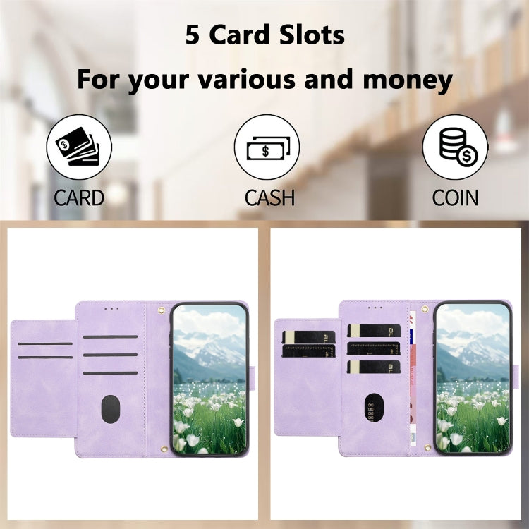 For Samsung Galaxy S25 5G Tulips Embossed Leather Phone Case with Lanyard(Purple) - Galaxy S25 5G Cases by PMC Jewellery | Online Shopping South Africa | PMC Jewellery | Buy Now Pay Later Mobicred