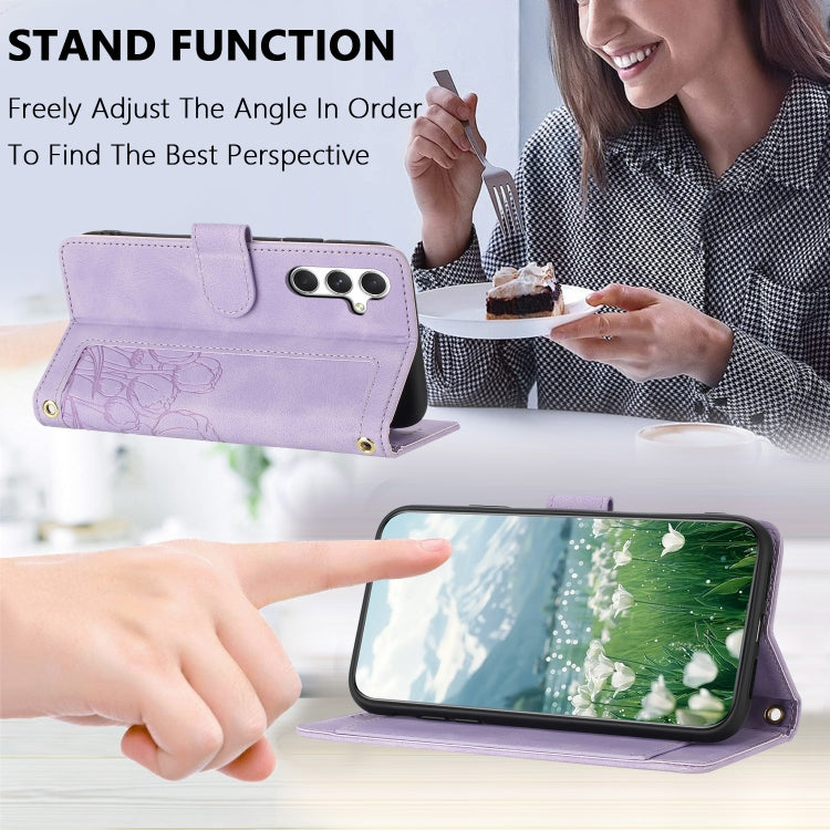 For Samsung Galaxy S25 5G Tulips Embossed Leather Phone Case with Lanyard(Purple) - Galaxy S25 5G Cases by PMC Jewellery | Online Shopping South Africa | PMC Jewellery | Buy Now Pay Later Mobicred