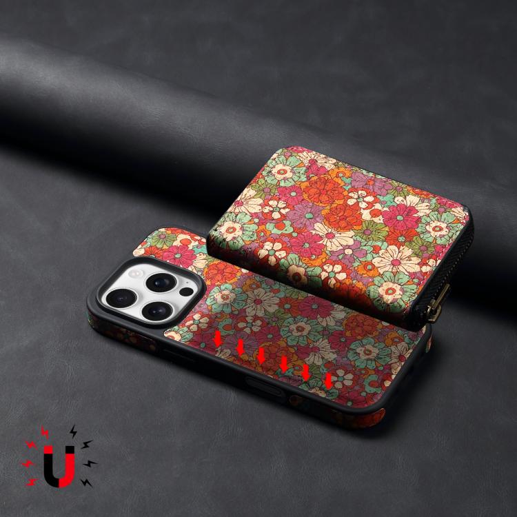 For iPhone 16 Plus Denior D23 MagSafe Detachable Zipper Wallet Holder Phone Case(Red) - iPhone 16 Plus Cases by Denior | Online Shopping South Africa | PMC Jewellery | Buy Now Pay Later Mobicred