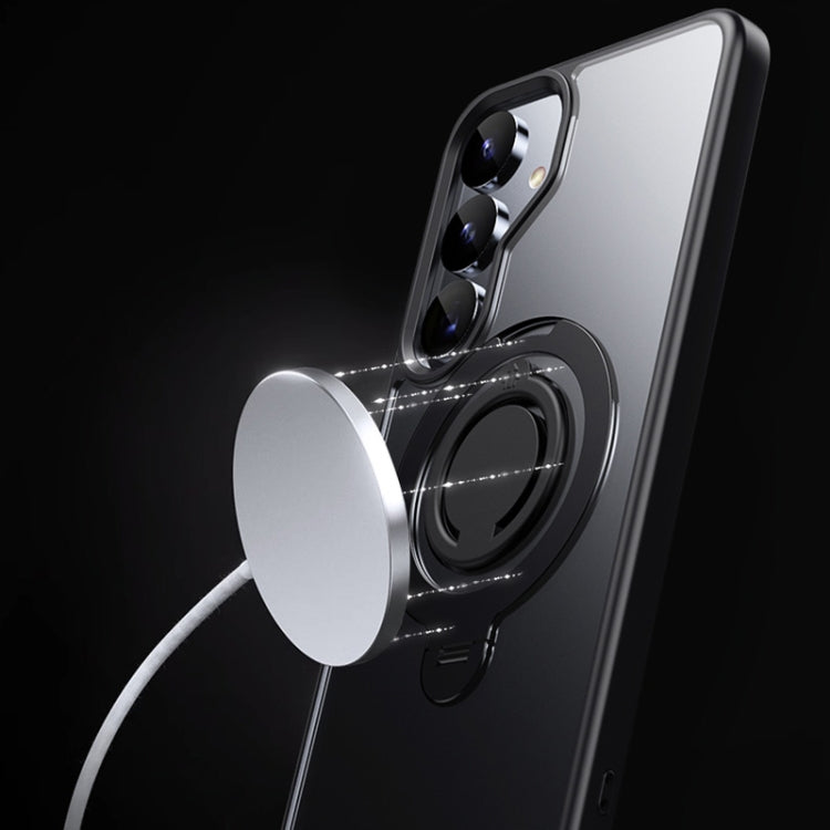 For Samsung Galaxy S25 5G Frosted MagSafe Phone Case with 360 Degree Rotating Holder(Black) - free shipping - PMC Jewellery - Order now!