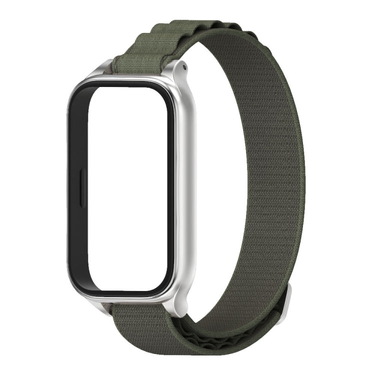 For Xiaomi Smart Band 9 Active / Redmi Band 3 Mijobs Metal Shell Nylon Watch Band(Army Green Silver) - Watch Bands by MIJOBS | Online Shopping South Africa | PMc TechLife | Buy Now Pay Later Mobicred
