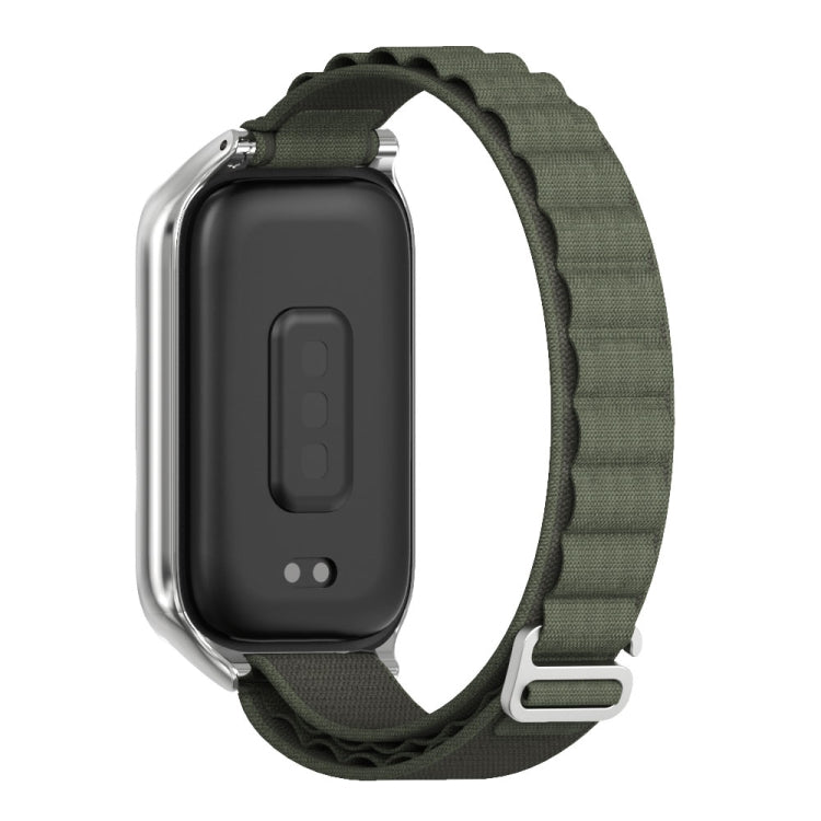 For Xiaomi Smart Band 9 Active / Redmi Band 3 Mijobs Metal Shell Nylon Watch Band(Army Green Silver) - Watch Bands by MIJOBS | Online Shopping South Africa | PMc TechLife | Buy Now Pay Later Mobicred