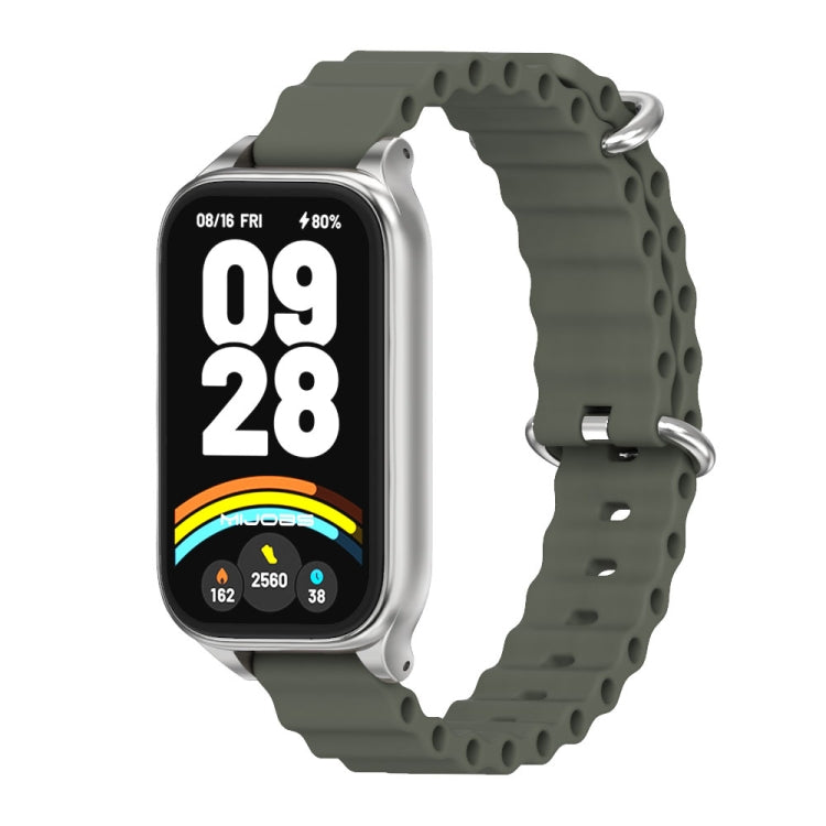 For Xiaomi Smart Band 9 Active / Redmi Band 3 Mijobs Metal Shell Marine Silicone Watch Band(khaki Grey Silver) - free shipping - PMc TechLife - Order now!