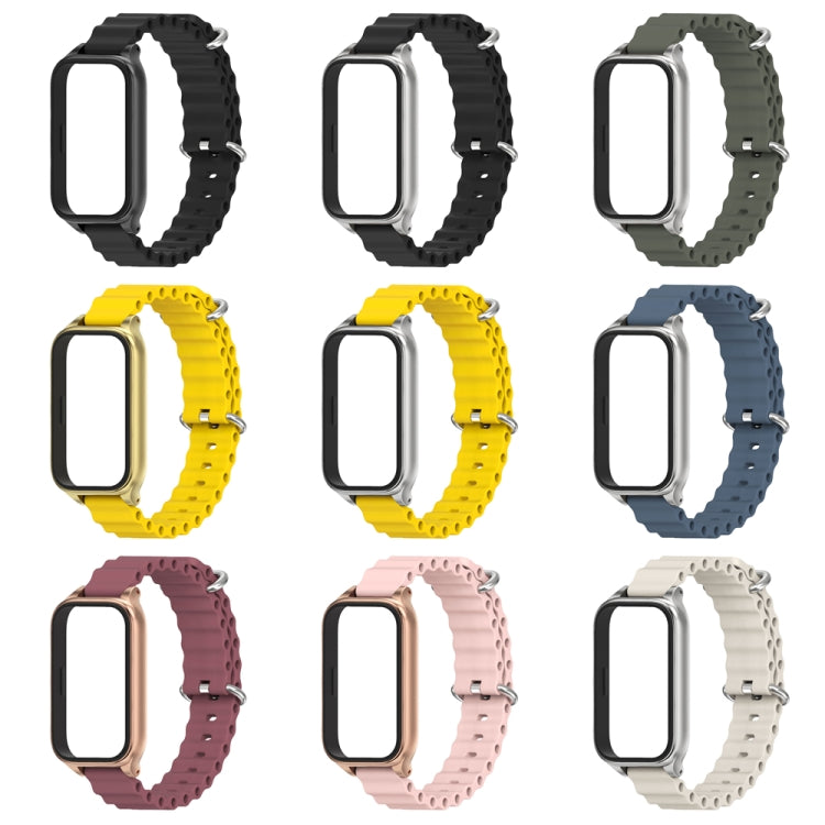 For Xiaomi Smart Band 9 Active / Redmi Band 3 Mijobs Metal Shell Marine Silicone Watch Band(Yellow Silver) - free shipping - PMc TechLife - Order now!