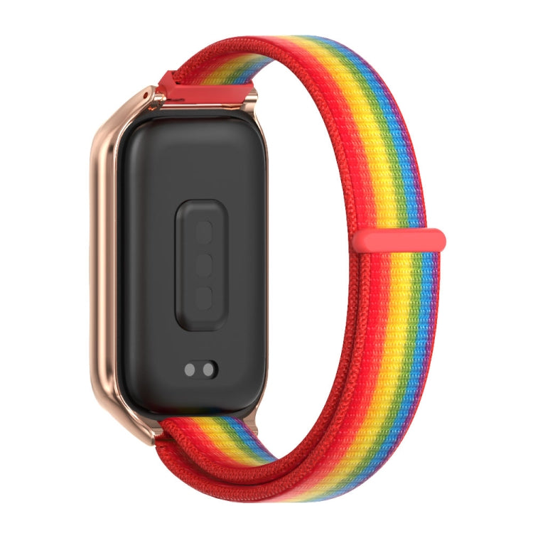 For Xiaomi Smart Band 9 Active / Redmi Band 3 Mijobs Metal Shell Nylon Loop Watch Band(Rainbow Rose Gold) - Watch Bands by MIJOBS | Online Shopping South Africa | PMc TechLife | Buy Now Pay Later Mobicred