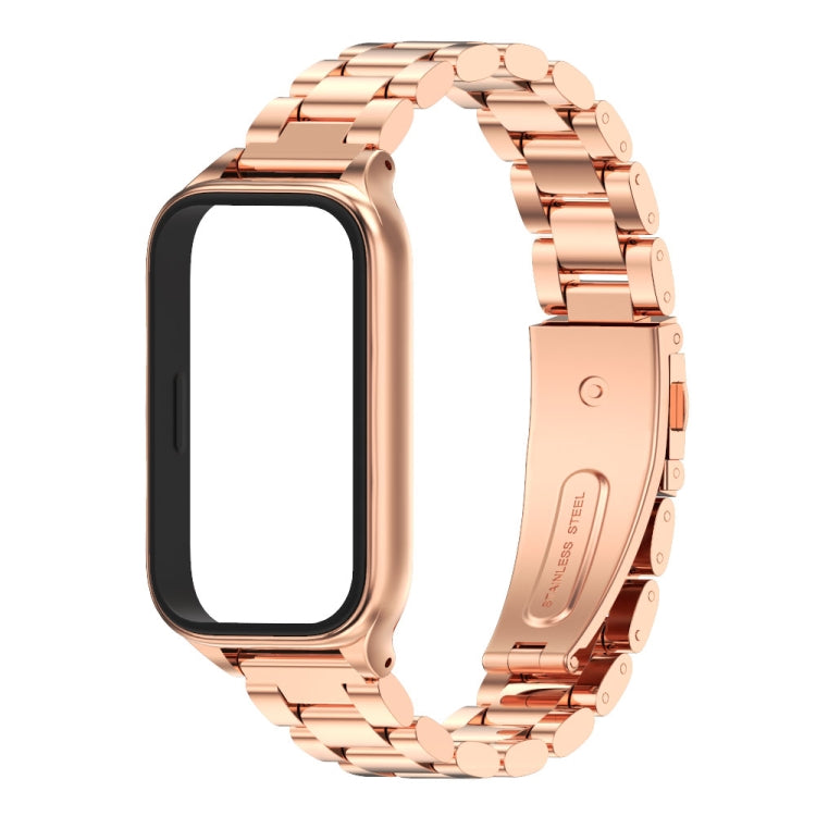 For Xiaomi Smart Band 9 Active / Redmi Band 3 Mijobs Metal Shell Three-Bead Stainless Steel Watch Band(Rose Gold) - free shipping - PMc TechLife - Order now!