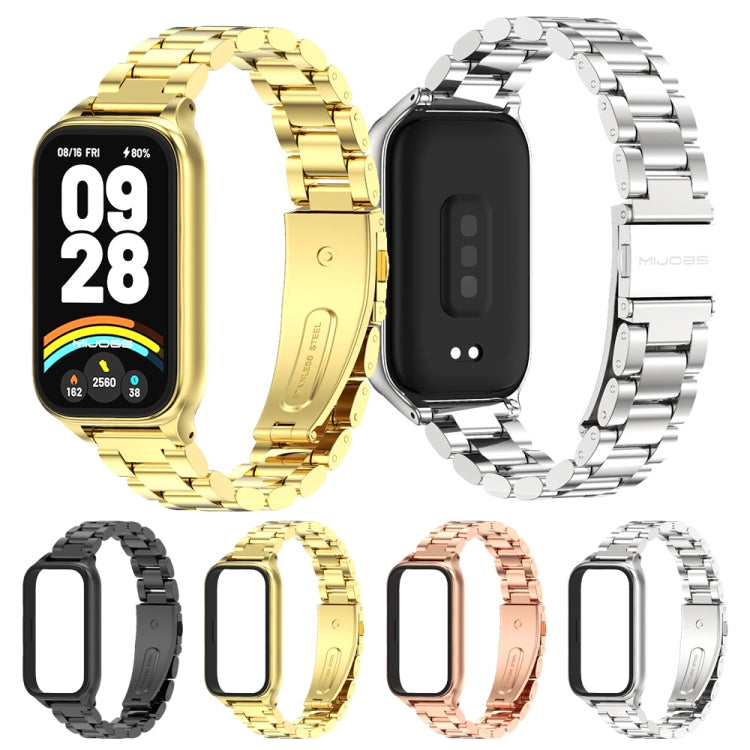 For Xiaomi Smart Band 9 Active / Redmi Band 3 Mijobs Metal Shell Three-Bead Stainless Steel Watch Band(Gold) - free shipping - PMc TechLife - Order now!