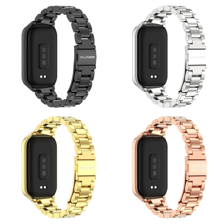 For Xiaomi Smart Band 9 Active / Redmi Band 3 Mijobs Metal Shell Three-Bead Stainless Steel Watch Band(Gold) - free shipping - PMc TechLife - Order now!