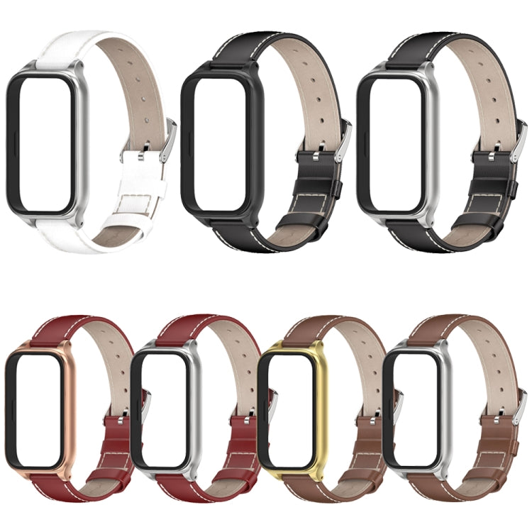 For Xiaomi Smart Band 9 Active / Redmi Band 3 Mijobs Metal Shell Genuine Leather Watch Band(Black Silver) - free shipping - PMc TechLife - Order now!