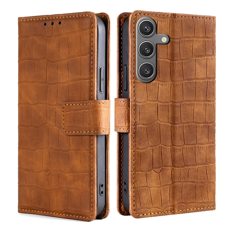 For Samsung Galaxy S25 5G Skin Feel Crocodile Magnetic Clasp Leather Phone Case(Brown) - free shipping - PMC Jewellery - Order now!