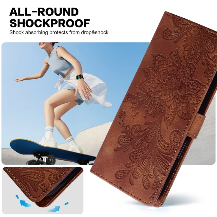 For Samsung Galaxy S25 Ultra 5G Lace Floral Embossed Magnetic Buckle PU Phone Case With Wrist Strap(Brown) - Galaxy S25 Ultra 5G Cases by PMC Jewellery | Online Shopping South Africa | PMC Jewellery | Buy Now Pay Later Mobicred