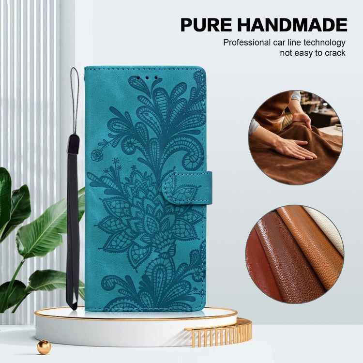For Samsung Galaxy S25+ 5G Lace Floral Embossed Magnetic Buckle PU Phone Case With Wrist Strap(Green) - Galaxy S25+ 5G Cases by PMC Jewellery | Online Shopping South Africa | PMC Jewellery | Buy Now Pay Later Mobicred