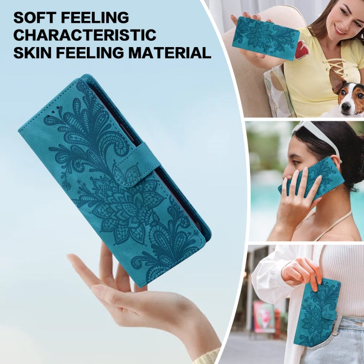 For Samsung Galaxy S25+ 5G Lace Floral Embossed Magnetic Buckle PU Phone Case With Wrist Strap(Green) - Galaxy S25+ 5G Cases by PMC Jewellery | Online Shopping South Africa | PMC Jewellery | Buy Now Pay Later Mobicred