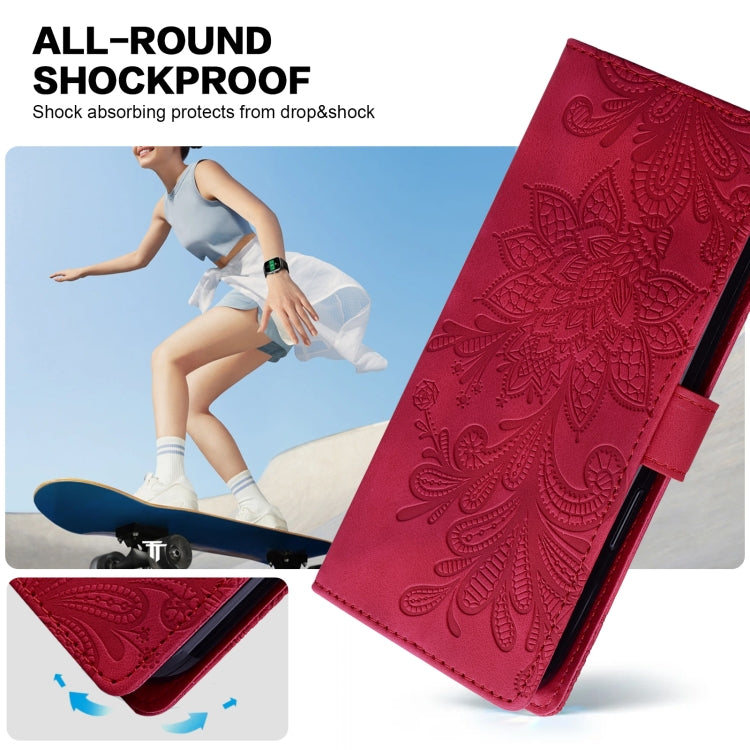 For Samsung Galaxy S25+ 5G Lace Floral Embossed Magnetic Buckle PU Phone Case With Wrist Strap(Red) - Galaxy S25+ 5G Cases by PMC Jewellery | Online Shopping South Africa | PMC Jewellery | Buy Now Pay Later Mobicred