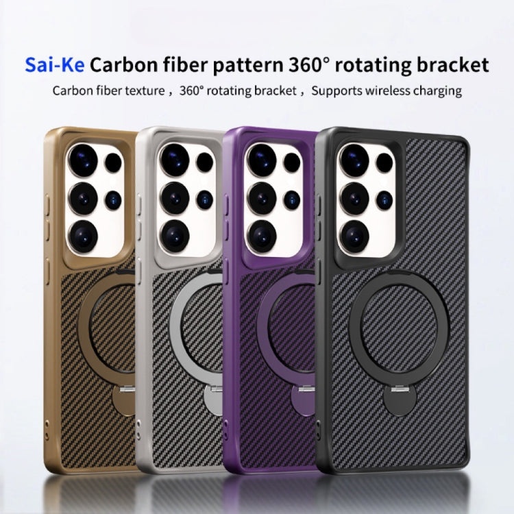 For Samsung Galaxy S25+ / S24+ 5G Carbon Fiber Texture 360 MagSafe Holder Phone Case(Black) - Galaxy S25+ 5G Cases by PMC Jewellery | Online Shopping South Africa | PMC Jewellery | Buy Now Pay Later Mobicred