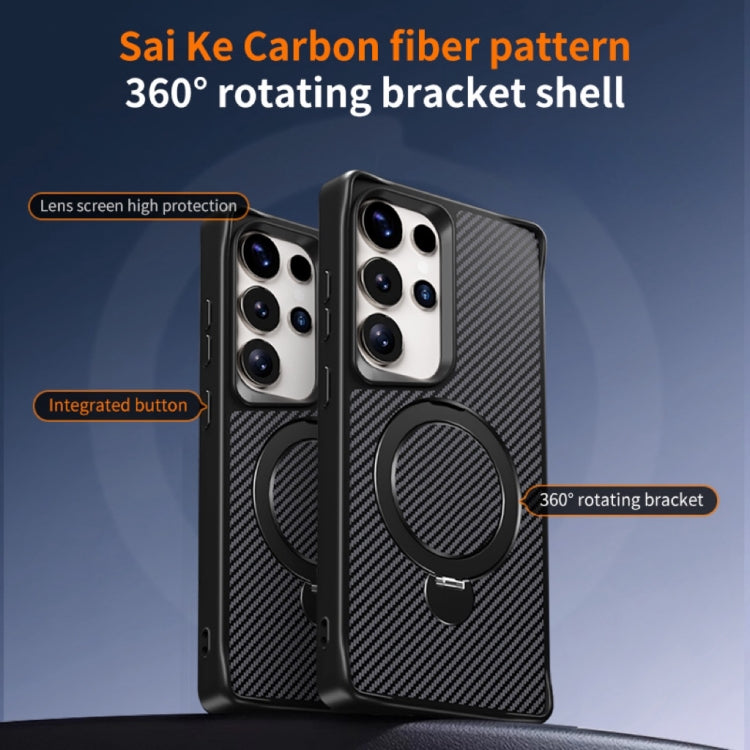 For Samsung Galaxy S25 / S24 5G Carbon Fiber Texture 360 MagSafe Holder Phone Case(Titanium Gray) - Galaxy S25 5G Cases by PMC TechLife | Online Shopping South Africa | PMC TechLife | Buy Now Pay Later Mobicred