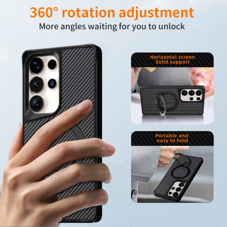 For Samsung Galaxy S25 Ultra 5G Carbon Fiber Texture 360 MagSafe Holder Phone Case(Titanium Gray) - Galaxy S25 Ultra 5G Cases by PMC TechLife | Online Shopping South Africa | PMC TechLife | Buy Now Pay Later Mobicred