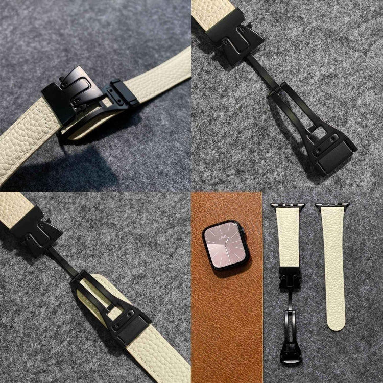 For Apple Watch 46mm / 49mm / 45mm / 44mm Magnetic Parachute Buckle Litchi Genuine Leather Watch Band(Grey) - Watch Bands by PMc TechLife | Online Shopping South Africa | PMc TechLife | Buy Now Pay Later Mobicred