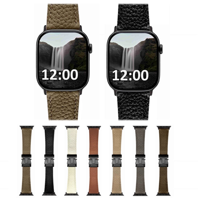 For Apple Watch 46mm / 49mm / 45mm / 44mm Magnetic Parachute Buckle Litchi Genuine Leather Watch Band(Grey) - Watch Bands by PMc TechLife | Online Shopping South Africa | PMc TechLife | Buy Now Pay Later Mobicred