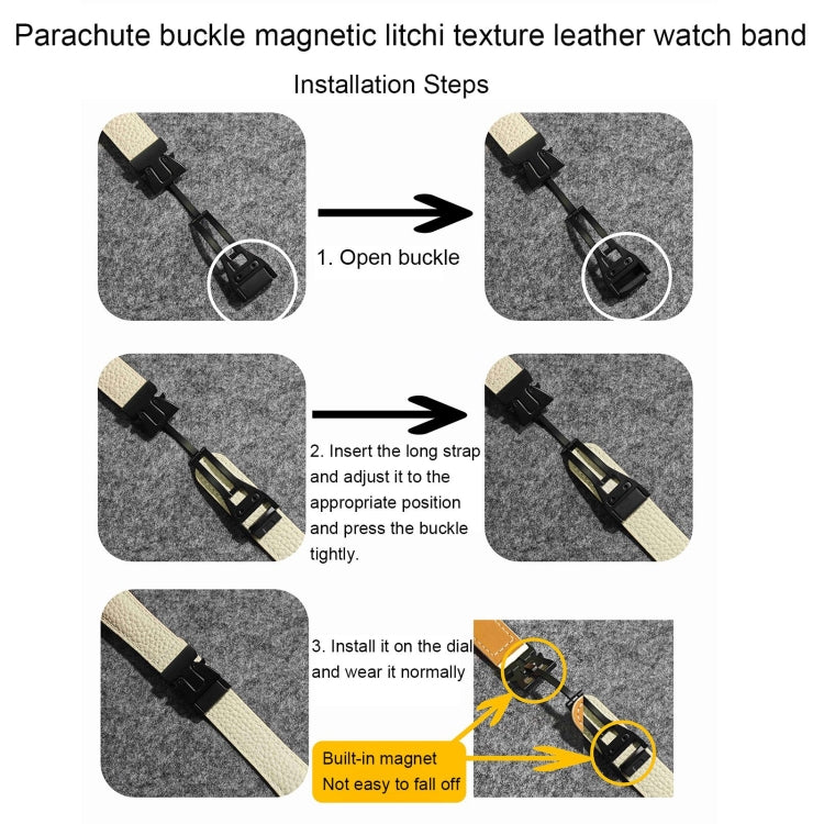For Apple Watch 46mm / 49mm / 45mm / 44mm Magnetic Parachute Buckle Litchi Genuine Leather Watch Band(Grey) - Watch Bands by PMc TechLife | Online Shopping South Africa | PMc TechLife | Buy Now Pay Later Mobicred