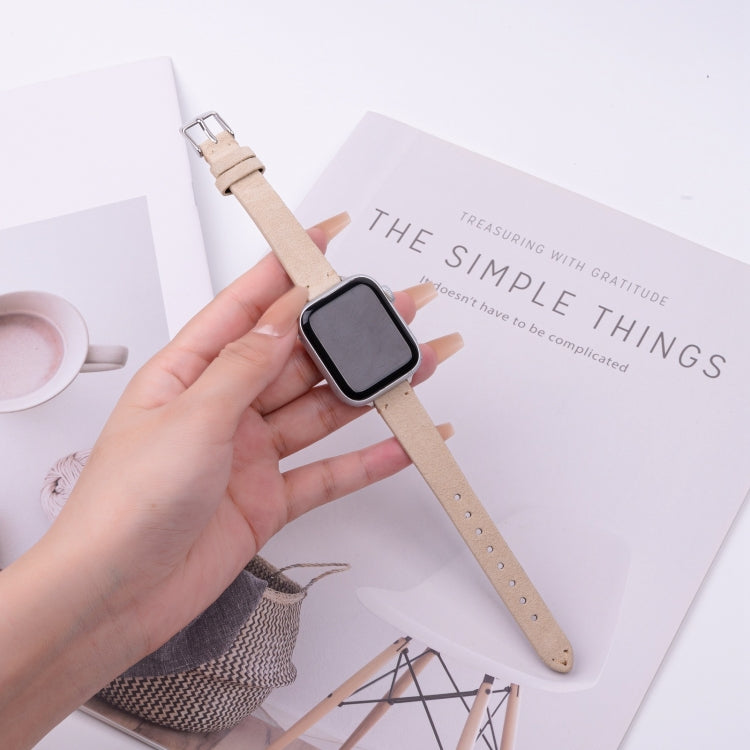 For Apple Watch 46mm / 49mm / 45mm / 44mm Matte Genuine Leather Watch Band(Khaki) - Watch Bands by PMc TechLife | Online Shopping South Africa | PMc TechLife | Buy Now Pay Later Mobicred