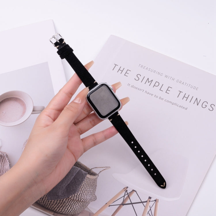 For Apple Watch 46mm / 49mm / 45mm / 44mm Matte Genuine Leather Watch Band(Black) - free shipping - PMc TechLife - Order now!