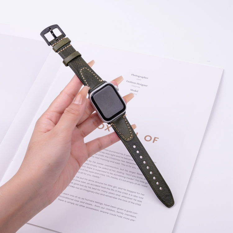 For Apple Watch 46mm / 49mm / 45mm / 44mm U-shape Genuine Leather Watch Band(Green) - Watch Bands by PMc TechLife | Online Shopping South Africa | PMc TechLife | Buy Now Pay Later Mobicred