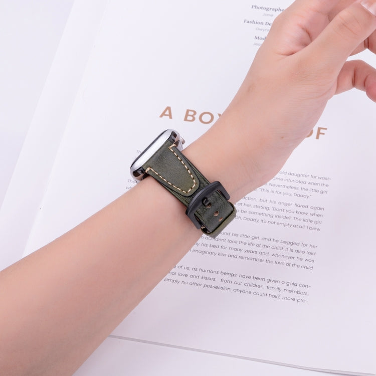 For Apple Watch 46mm / 49mm / 45mm / 44mm U-shape Genuine Leather Watch Band(Green) - Watch Bands by PMc TechLife | Online Shopping South Africa | PMc TechLife | Buy Now Pay Later Mobicred