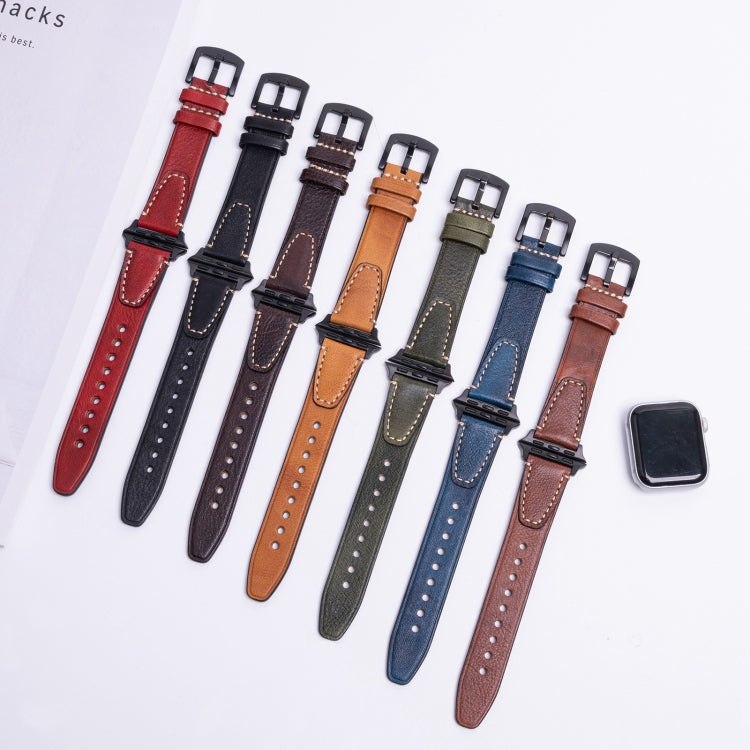For Apple Watch 46mm / 49mm / 45mm / 44mm U-shape Genuine Leather Watch Band(Green) - Watch Bands by PMc TechLife | Online Shopping South Africa | PMc TechLife | Buy Now Pay Later Mobicred