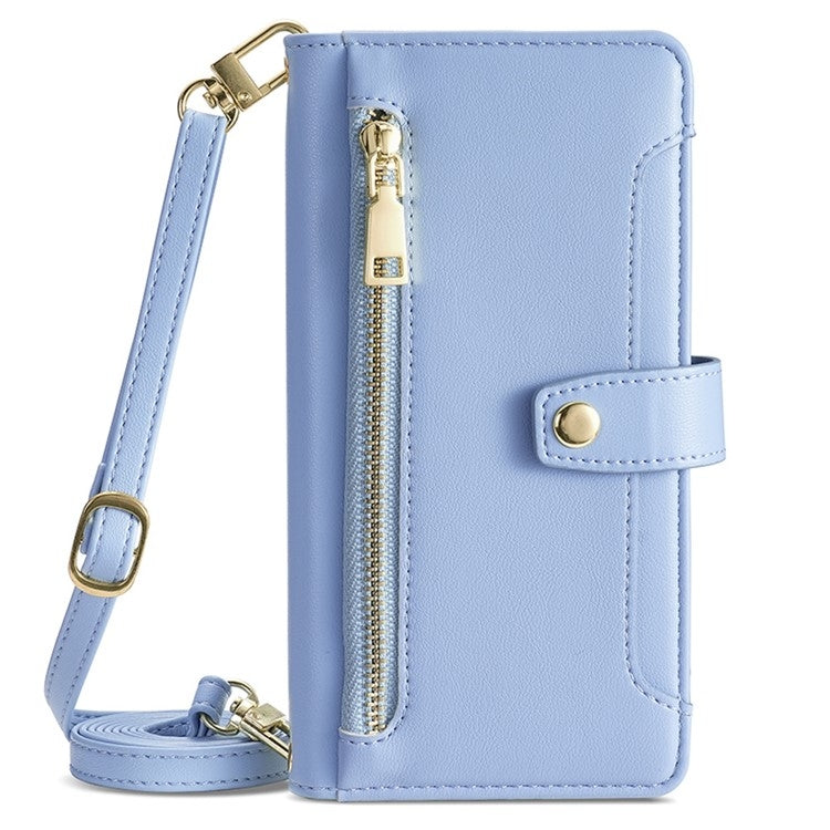 For Samsung Galaxy S25+ 5G Sheep Texture Cross-body Zipper Wallet Leather Phone Case(Blue) - Galaxy S25+ 5G Cases by PMC TechLife | Online Shopping South Africa | PMC TechLife | Buy Now Pay Later Mobicred