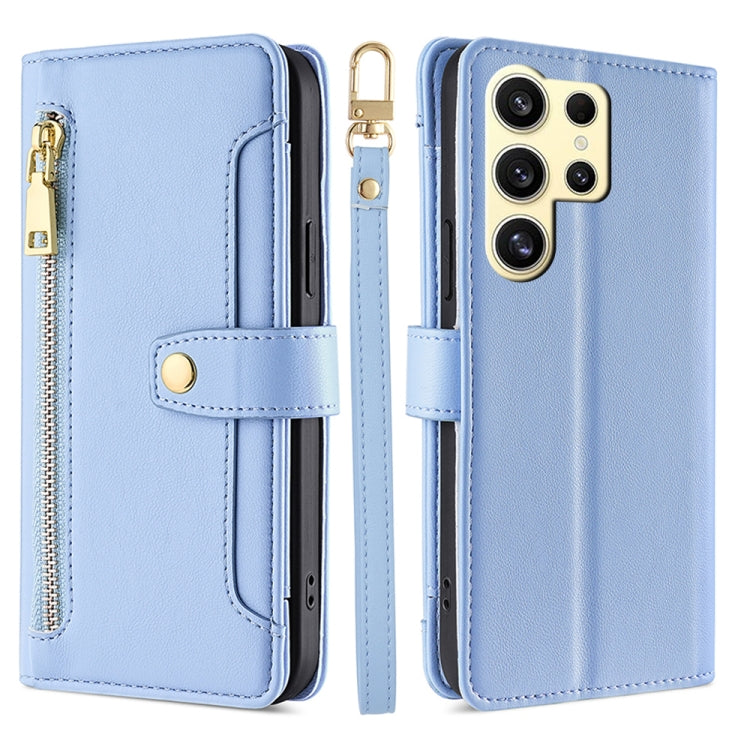 For Samsung Galaxy S25 Ultra 5G Sheep Texture Cross-body Zipper Wallet Leather Phone Case(Blue) - Galaxy S25 Ultra 5G Cases by PMC TechLife | Online Shopping South Africa | PMC TechLife | Buy Now Pay Later Mobicred