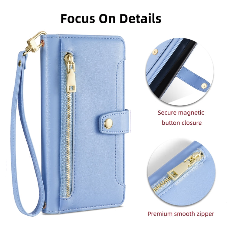 For Samsung Galaxy S25 Ultra 5G Sheep Texture Cross-body Zipper Wallet Leather Phone Case(Blue) - Galaxy S25 Ultra 5G Cases by PMC TechLife | Online Shopping South Africa | PMC TechLife | Buy Now Pay Later Mobicred