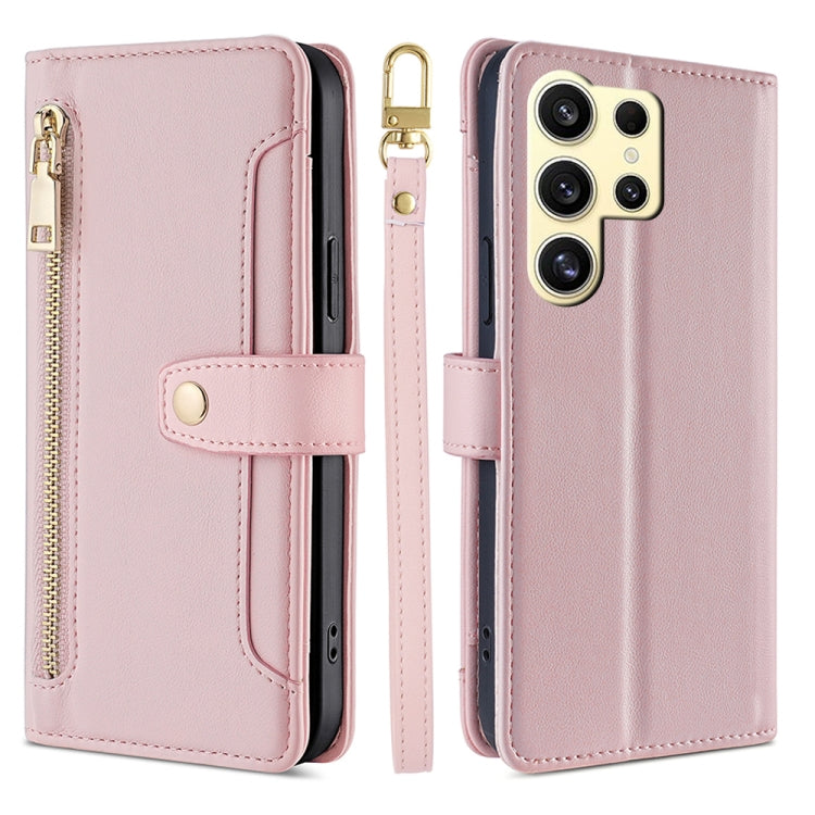For Samsung Galaxy S25 Ultra 5G Sheep Texture Cross-body Zipper Wallet Leather Phone Case(Pink) - Galaxy S25 Ultra 5G Cases by PMC TechLife | Online Shopping South Africa | PMC TechLife | Buy Now Pay Later Mobicred