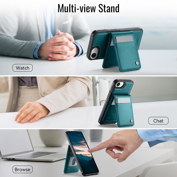 For iPhone 16e JEEHOOD J06 British Style RFID MagSafe Card Bag PU Phone Case(Green) - free shipping - PMc TechLife - Order now!
