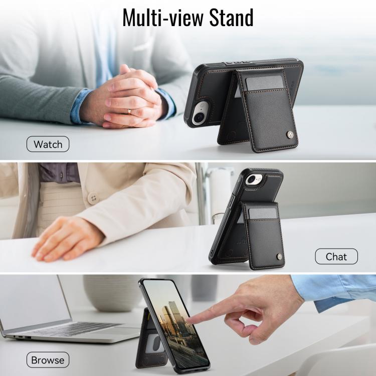 For iPhone 16e JEEHOOD J06 British Style RFID MagSafe Card Bag PU Phone Case(Black) - free shipping - PMc TechLife - Order now!