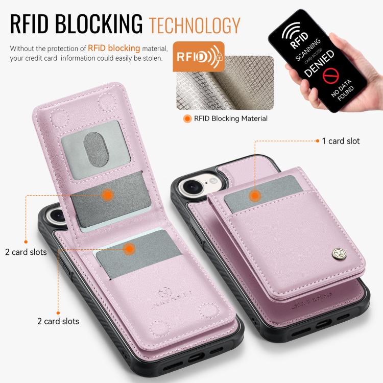 For iPhone 16e JEEHOOD J06 British Style RFID MagSafe Card Bag PU Phone Case(Pink) - free shipping - PMc TechLife - Order now!