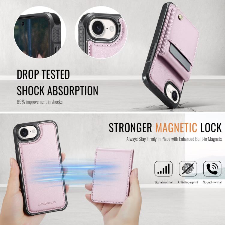For iPhone 16e JEEHOOD J06 British Style RFID MagSafe Card Bag PU Phone Case(Pink) - free shipping - PMc TechLife - Order now!
