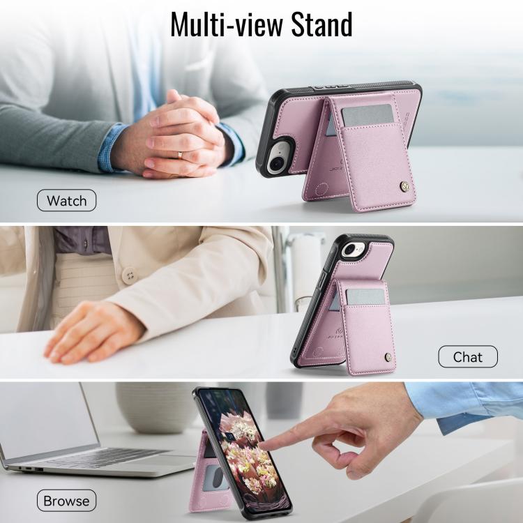 For iPhone 16e JEEHOOD J06 British Style RFID MagSafe Card Bag PU Phone Case(Pink) - free shipping - PMc TechLife - Order now!