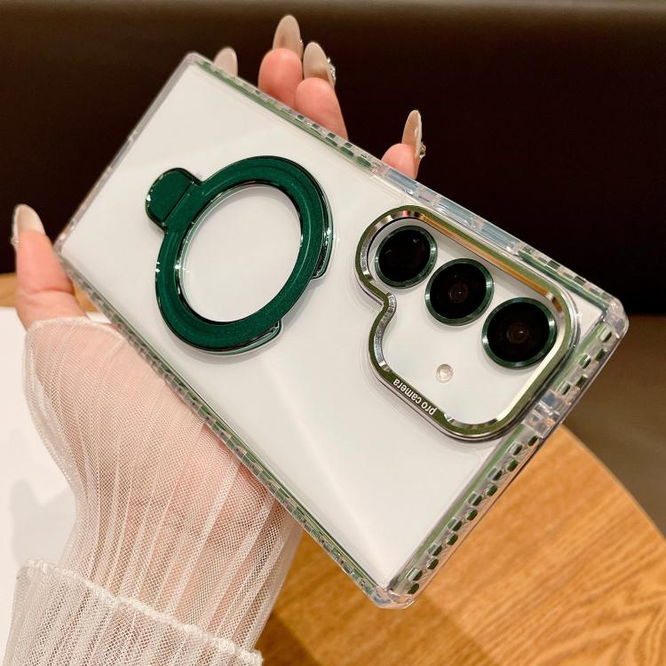 For Samsung Galaxy S25 5G Transparent MagSafe Holder Phone Case with Lens Film(Green) - Galaxy S25 5G Cases by PMC Jewellery | Online Shopping South Africa | PMC Jewellery | Buy Now Pay Later Mobicred