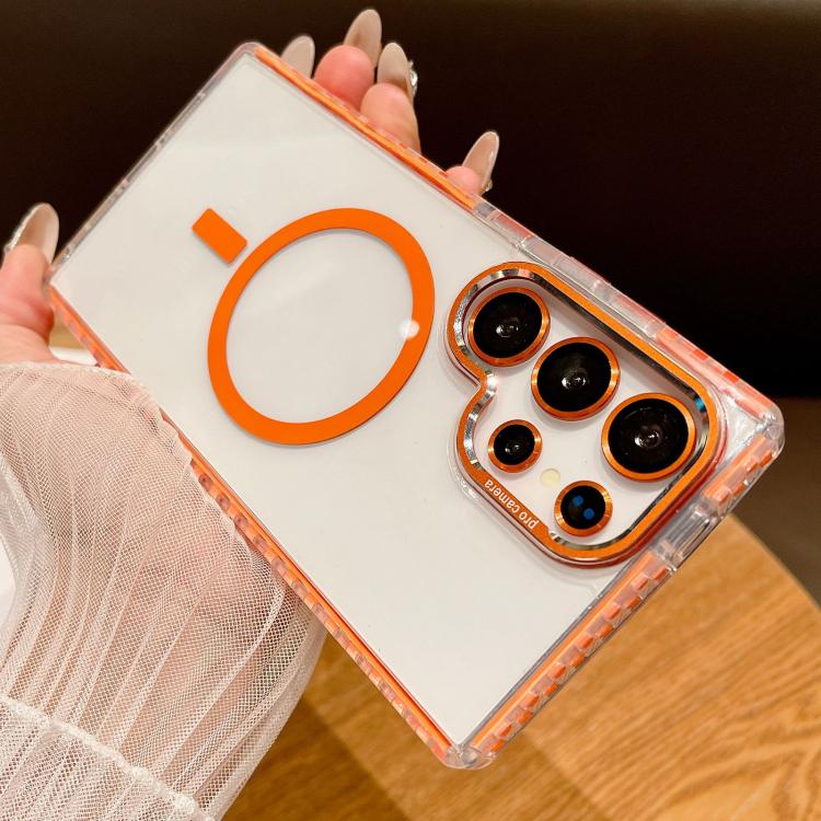 For Samsung Galaxy S25 Ultra 5G Transparent MagSafe Phone Case with Lens Film(Orange) - Galaxy S25 Ultra 5G Cases by PMC Jewellery | Online Shopping South Africa | PMC Jewellery | Buy Now Pay Later Mobicred