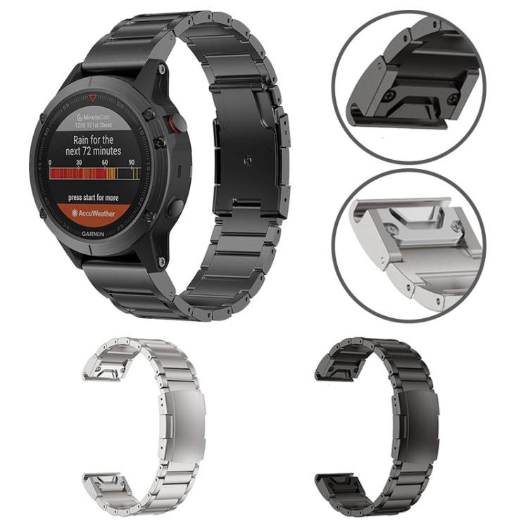 For Garmin 26mm Three-beads Titanium Alloy Push Buckle Metal Quick Release Watch Band(Black) - Watch Bands by PMc TechLife | Online Shopping South Africa | PMc TechLife | Buy Now Pay Later Mobicred