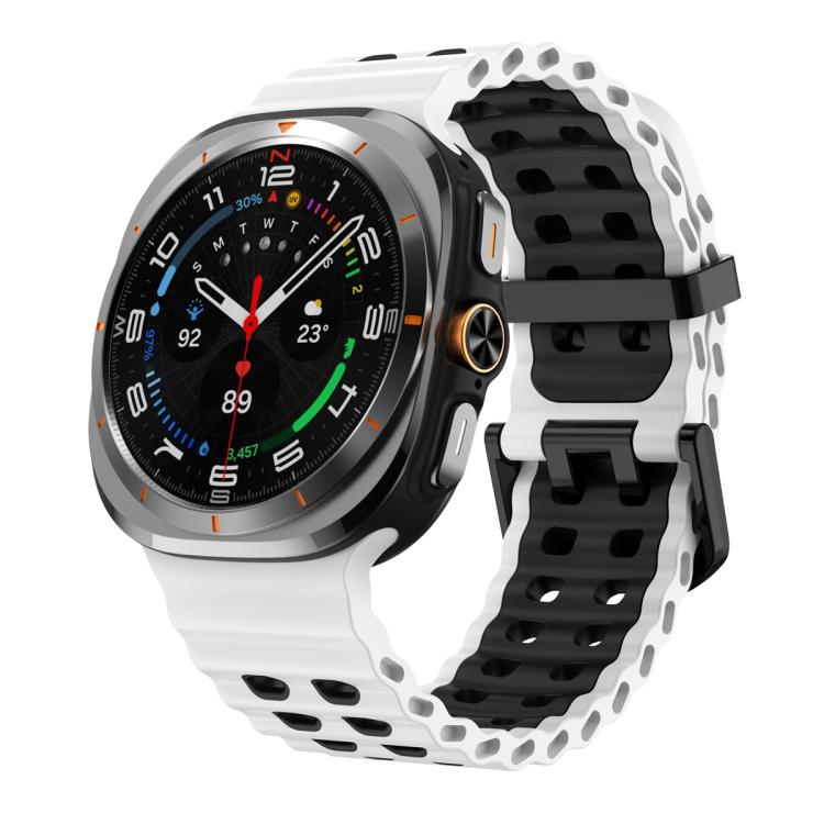 For Samsung Galaxy Watch Ultra 47mm Ocean Two Color Dual-Row Hole Silicone Watch Band(White Black) - Watch Bands by PMc TechLife | Online Shopping South Africa | PMc TechLife | Buy Now Pay Later Mobicred