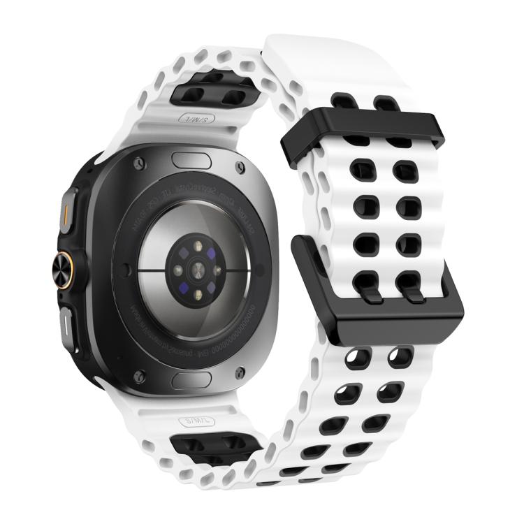 For Samsung Galaxy Watch Ultra 47mm Ocean Two Color Dual-Row Hole Silicone Watch Band(White Black) - Watch Bands by PMc TechLife | Online Shopping South Africa | PMc TechLife | Buy Now Pay Later Mobicred